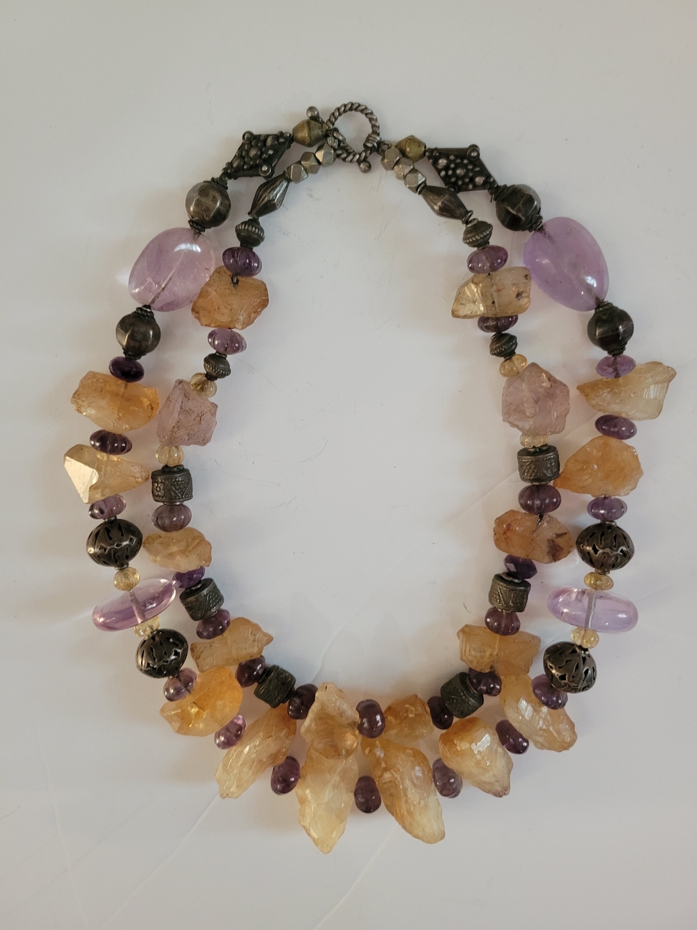 OOAK Raw Citrine & Amethyst Crystal Artisan Statement  Necklace